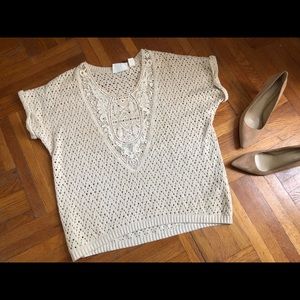 Vintage knit tunic sweater Appliqué embroidery M